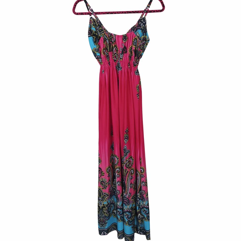 She's Cool Women's Boho Maxi Dress Pink Sz Small With Built In Bra Elastic Waist - Picture 2 of 8